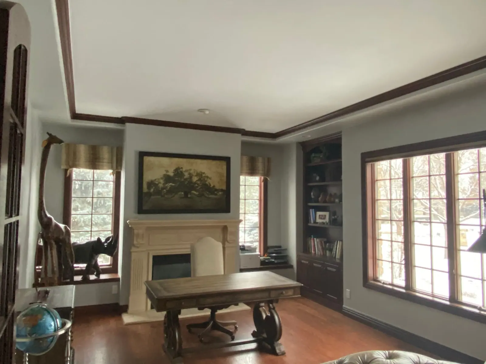 Finished home office with repaired walls and fresh interior paint